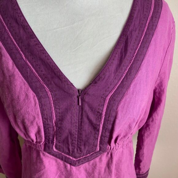 Athleta  Lanai  Linen V Neck Dress Purple Tunic Nature Beach Lagenlook Sz Small - Picture 8 of 9